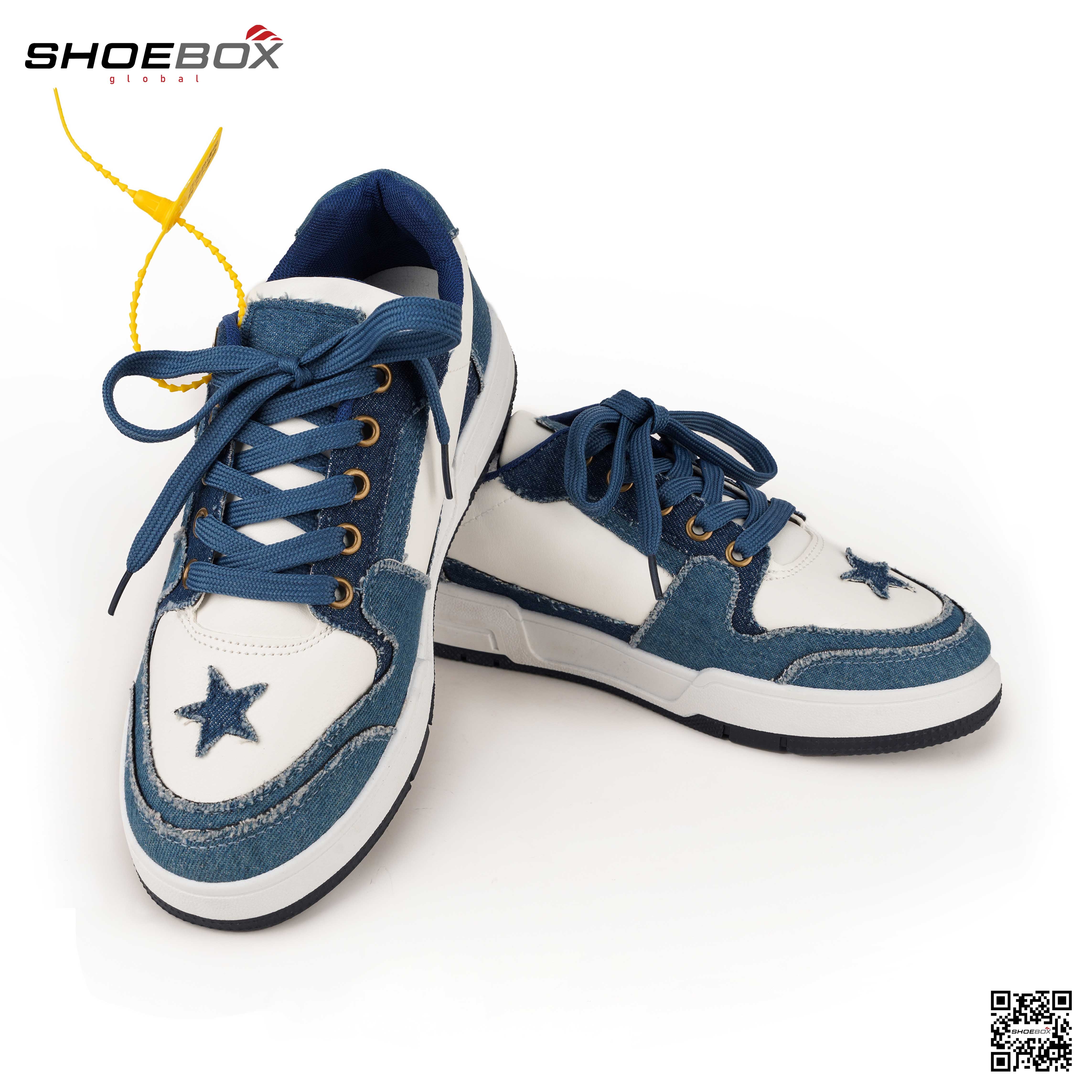 Korean Trend Board Sneakers Genuine Leather & Denim Fabric (SK 106)