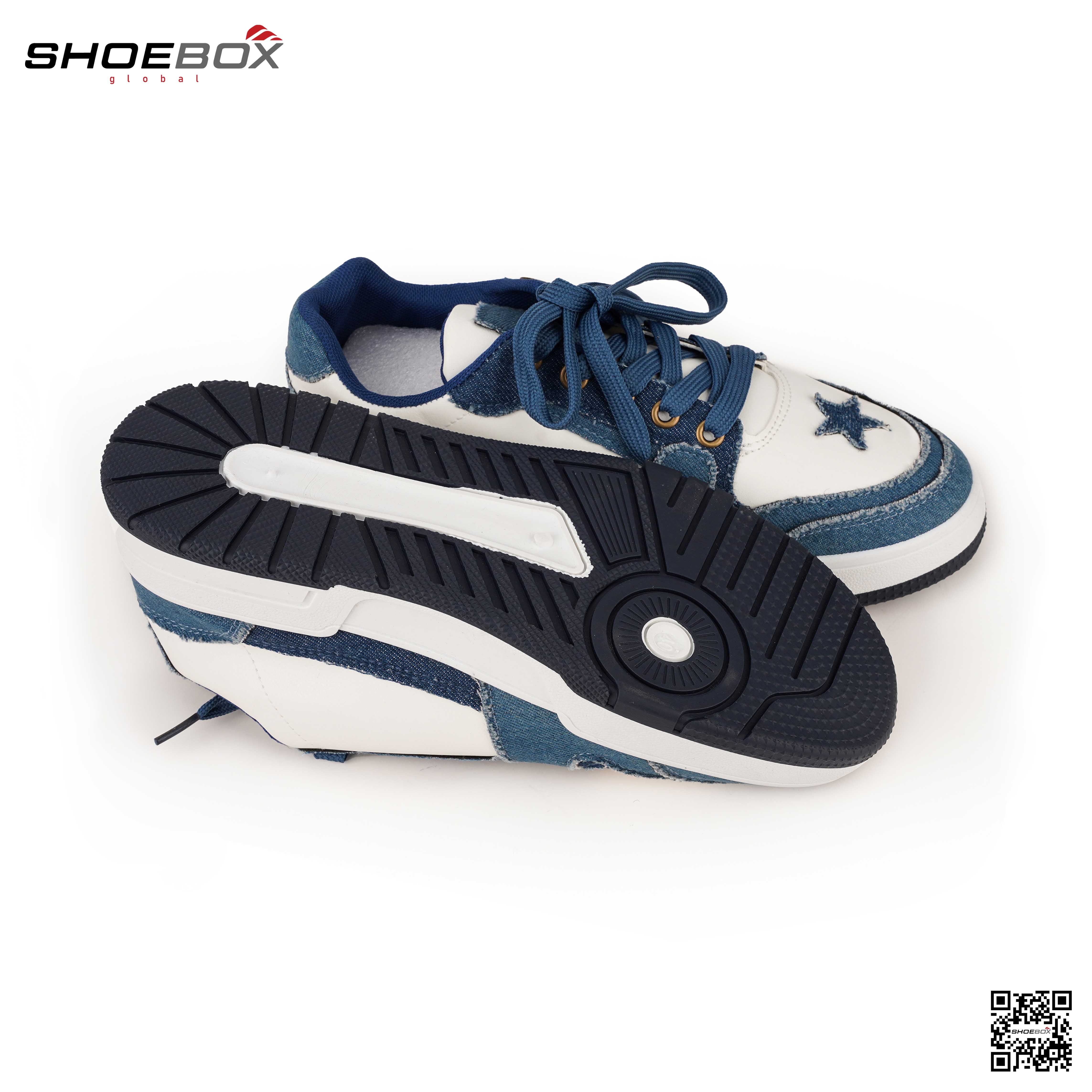 Korean Trend Board Sneakers Genuine Leather & Denim Fabric (SK 106)